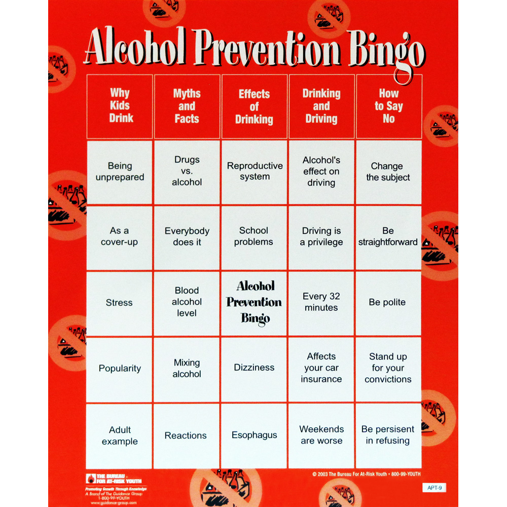 Alcohol Driniking Teen Prevention Bingo Games Fun Activities